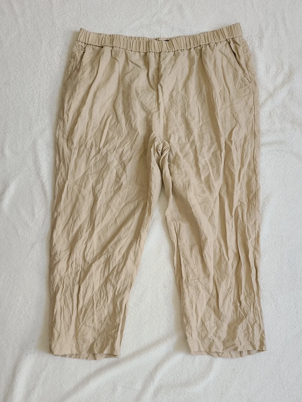 Quince 100% European Linen Cropped Wide Leg Pants Driftwood Tan XL